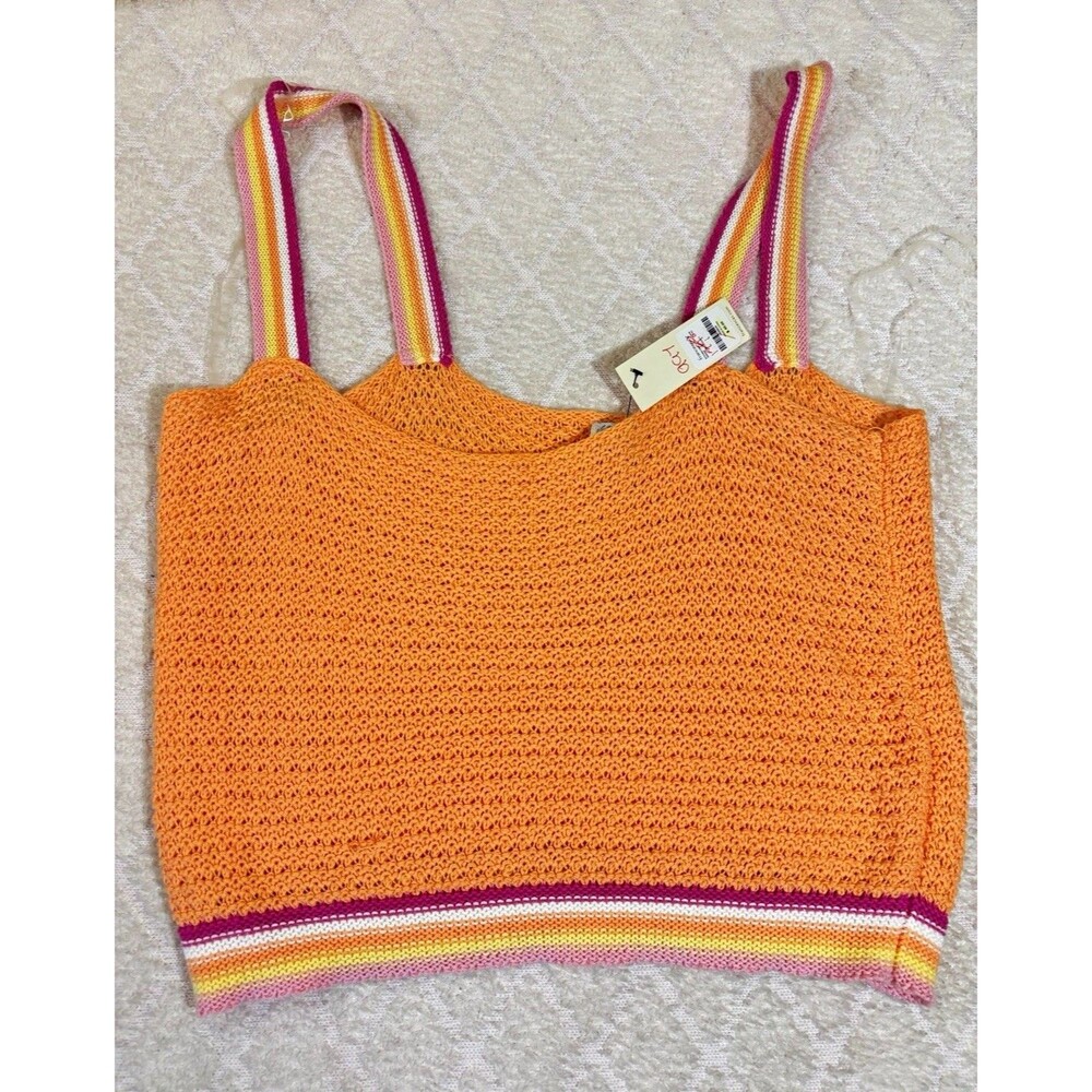 NWT Francesca's Blue Rain Women’s Cropped Knit Crochet Scoop Neck Tank Top L